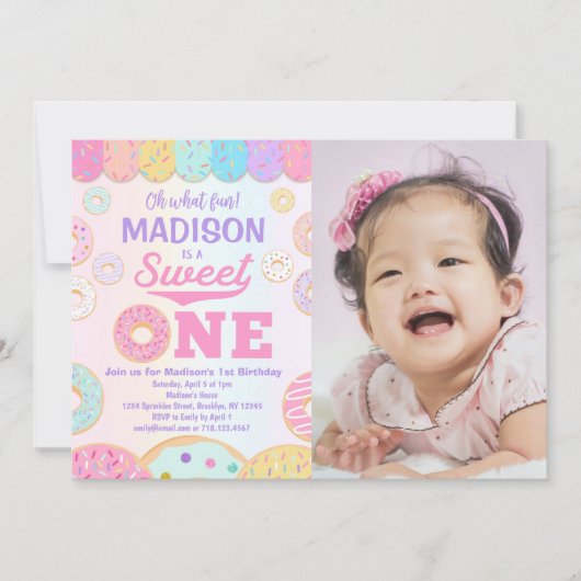 Zoete EEN Regenboog Donut 1e Verjaardagsfoto Kaart (Voorkant)