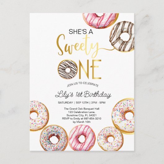 Zoete Eén Verjaardagsuitnodiging, 1e verjaardag me Briefkaart (Voorkant)