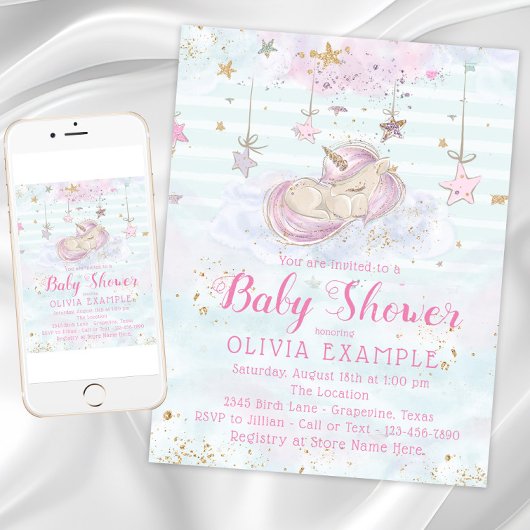 Zoete Eenhoorn Baby Shower Uitnodigingen