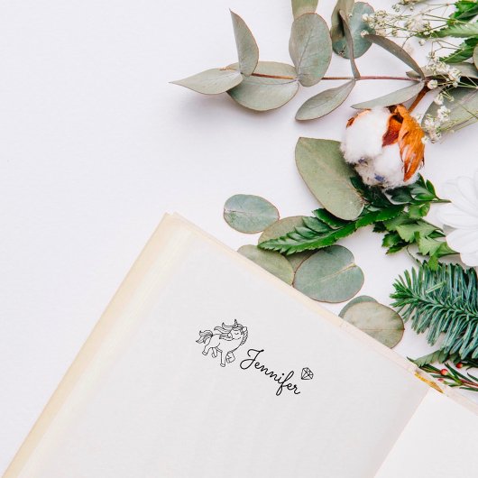 Zoete Eenhoorn Cute Doodle Kind Aangepaste Naam Zelfinktende Stempel