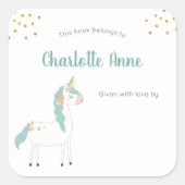 Zoete eenhoorn kinderboekenplaat vierkante sticker (Voorkant)