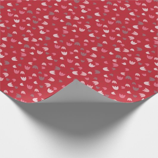 Zoete Eenvoudige Roze Tulpenpatroon, rode achtergr Cadeaupapier (Hoek)