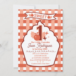 Zoete Eerste Verjaardag Gingham Foto Uitnodigingen