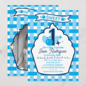 Zoete Eerste Verjaardag Gingham Foto Uitnodigingen (Voorkant / Achterkant)