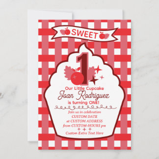 Zoete Eerste Verjaardag Gingham Foto Uitnodigingen