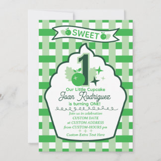Zoete Eerste Verjaardag Gingham Foto Uitnodigingen