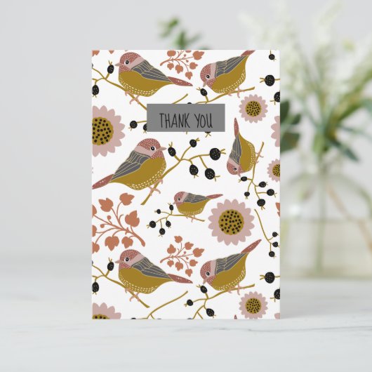 Zoete en ciudekippen met bloemen en bessen bedankkaart (Staand voorkant)