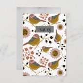 Zoete en ciudekippen met bloemen en bessen bedankkaart (Voorkant / Achterkant)