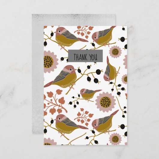 Zoete en ciudekippen met bloemen en bessen bedankkaart (Voorkant / Achterkant)