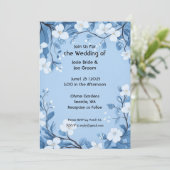 Zoete en eenvoudige blauwe bloem bruiloft uitnodig kaart (Staand voorkant)