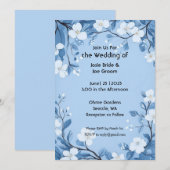 Zoete en eenvoudige blauwe bloem bruiloft uitnodig kaart (Voorkant / Achterkant)
