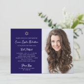 Zoete en Eenvoudige Blauwe Witte Gouden Foto Bat M Kaart (Staand voorkant)