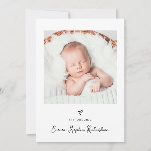 Zoete en eenvoudige foto en hart | geboorte aankondiging (Voorkant)