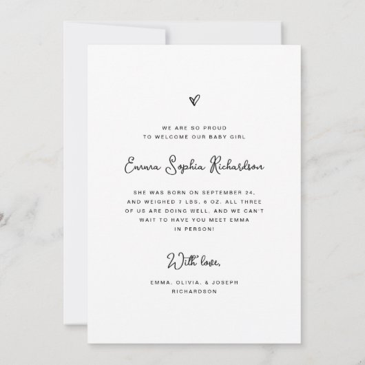 Zoete en eenvoudige foto en hart | geboorte aankondiging (Achterkant)