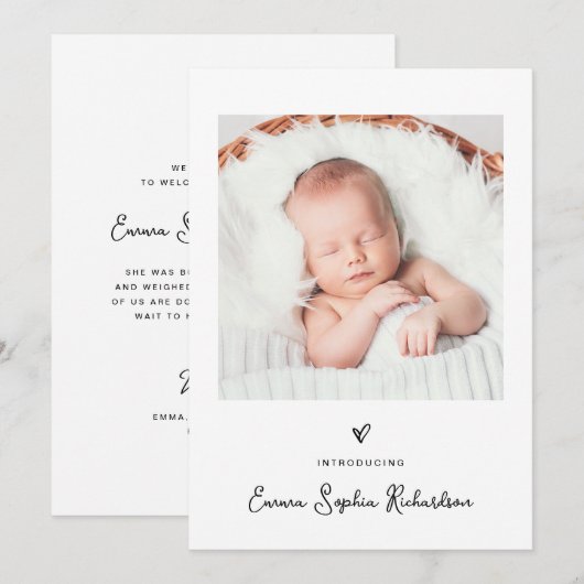 Zoete en eenvoudige foto en hart | geboorte aankondiging (Voorkant / Achterkant)