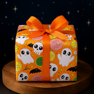 Zoete en griezelige Halloween-geesten, schedels en Cadeaupapier