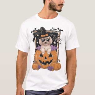 Zoete en griezelige poedel en pompoen t-shirt