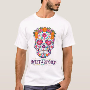 Zoete En Griezelige Suiker Schedel Bloem Kunst T-shirt