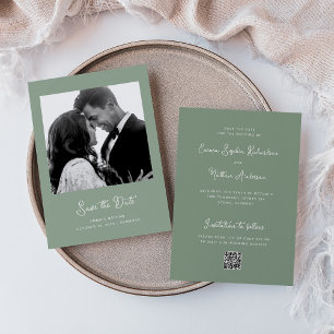 Zoete en grillige salie groen Foto en QR-code Save The Date
