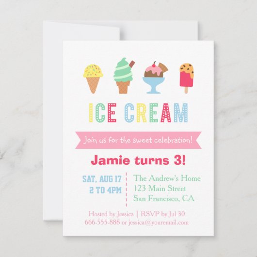 Zoete en kleurrijke uitnodigingen van Ice Cream Pa (Voorkant)