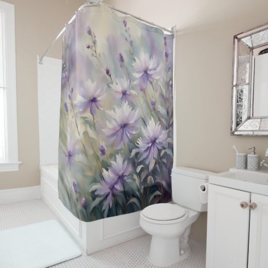 Zoete en romantische paarse bloemen douchegordijn (In situ)
