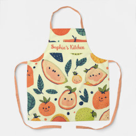 Zoete en speelse fruit kawaii karakters schort