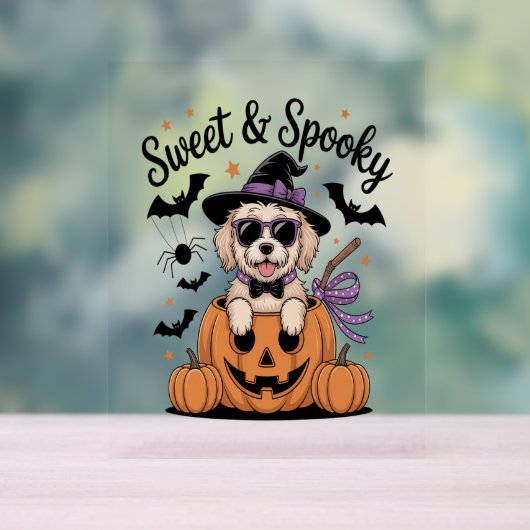 Zoete en spookachtige hond Halloween Acryl Bord (Neutraal)