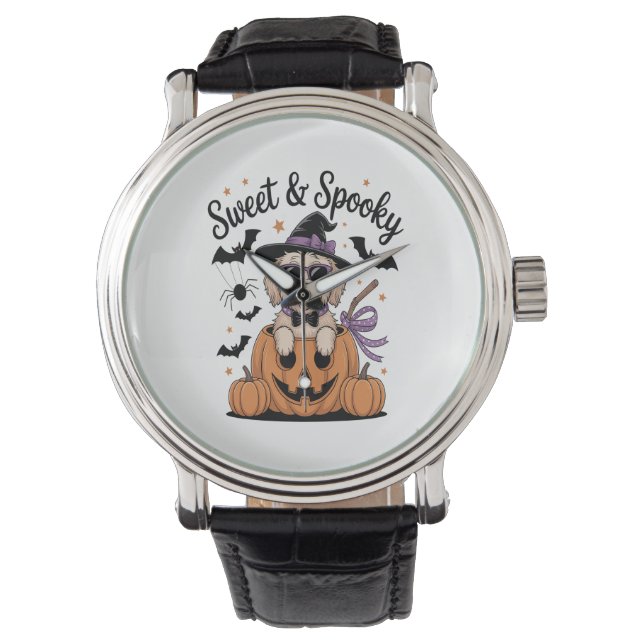 Zoete en spookachtige hond Halloween Horloge (Voorkant)