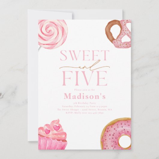 Zoete en vijf verjaardagsuitnodiging kaart (Voorkant)
