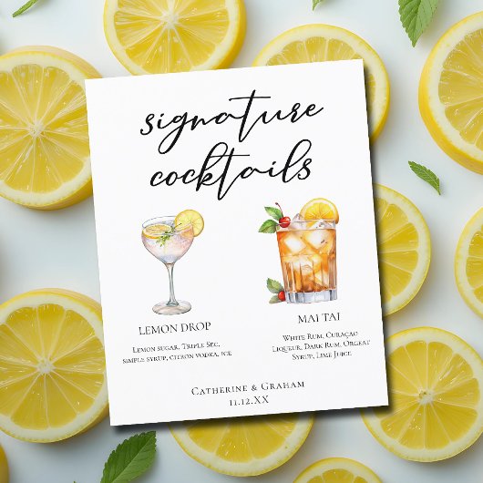 Zoete en zure handtekeningcocktails trouwmenu