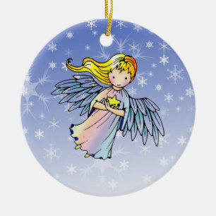 Zoete engel met ster kerstornament keramisch ornament