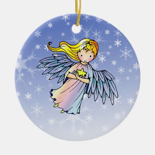 Zoete engel met ster kerstornament keramisch ornament (Voorkant)