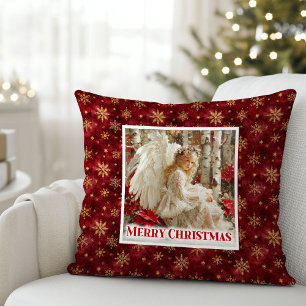 Zoete engel Poinsettia Rood Goud Kinderkamer Kerst Kussen