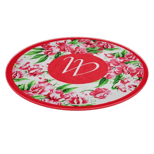  zoete erwt bloemig met rand en monogram snijplank (Hoek)