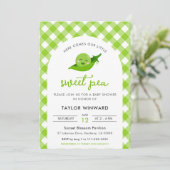Zoete Erwt Groen Gingham Baby Shower Kaart (Staand voorkant)