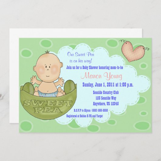 Zoete erwt in Baby shower voor pooljongens Kaart (Voorkant / Achterkant)