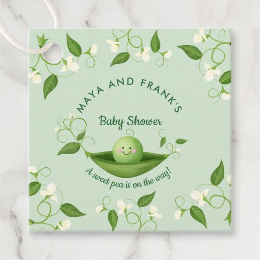 Zoete erwt in een Baby shower met peul Bedankjes Labels (Voorkant)