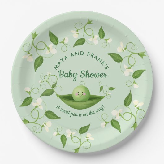 Zoete erwt in een Baby shower met peul Papieren Bordje (Voorkant)