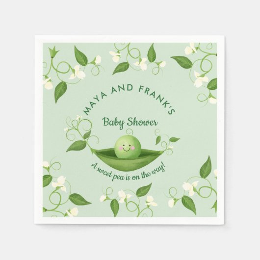 Zoete erwt in een Baby shower met peul Servet (Voorkant)