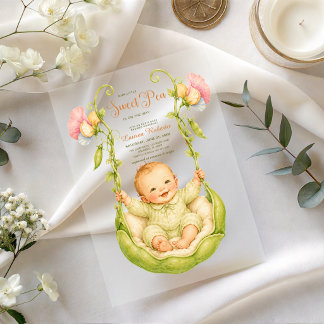 Zoete Erwt in een Peul Waterverf Baby Shower Acryl Uitnodigingen