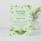 Zoete erwt in een uitnodiging voor een Baby shower (Staand voorkant)