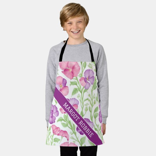 Zoete erwt Waterverf Kleurrijk Gepersonaliseerd Pa Schort (Gedragen)