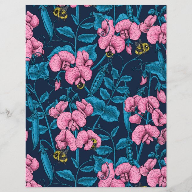 Zoete erwten en hommels, roze en blauw (Voorkant)