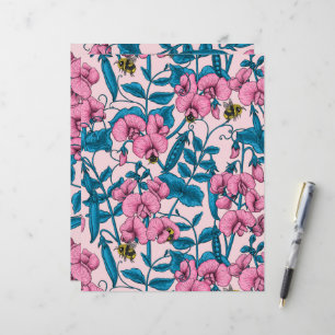 Zoete erwten en hommels, roze en blauw