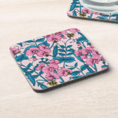 Zoete erwten en hommels, roze en blauw bier onderzetter (Linkerzijde)