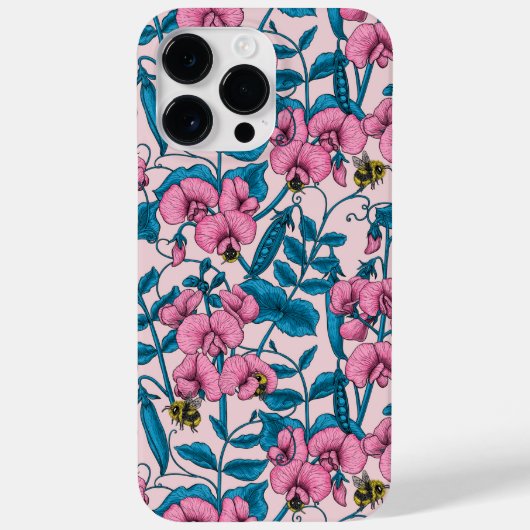 Zoete erwten en hommels, roze en blauw Case-Mate iPhone case (Achterkant)