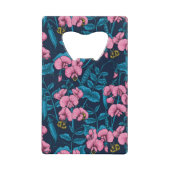 Zoete erwten en hommels, roze en blauw creditkaart flessenopener (Voorkant)