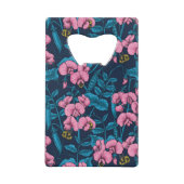 Zoete erwten en hommels, roze en blauw creditkaart flessenopener (Achterkant)