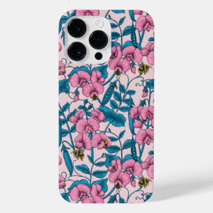 Zoete erwten en hommels, roze en blauw iPhone 14 pro max hoesje