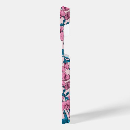 Zoete erwten en hommels, roze en blauw iPhone hoesje (Linkerkant)